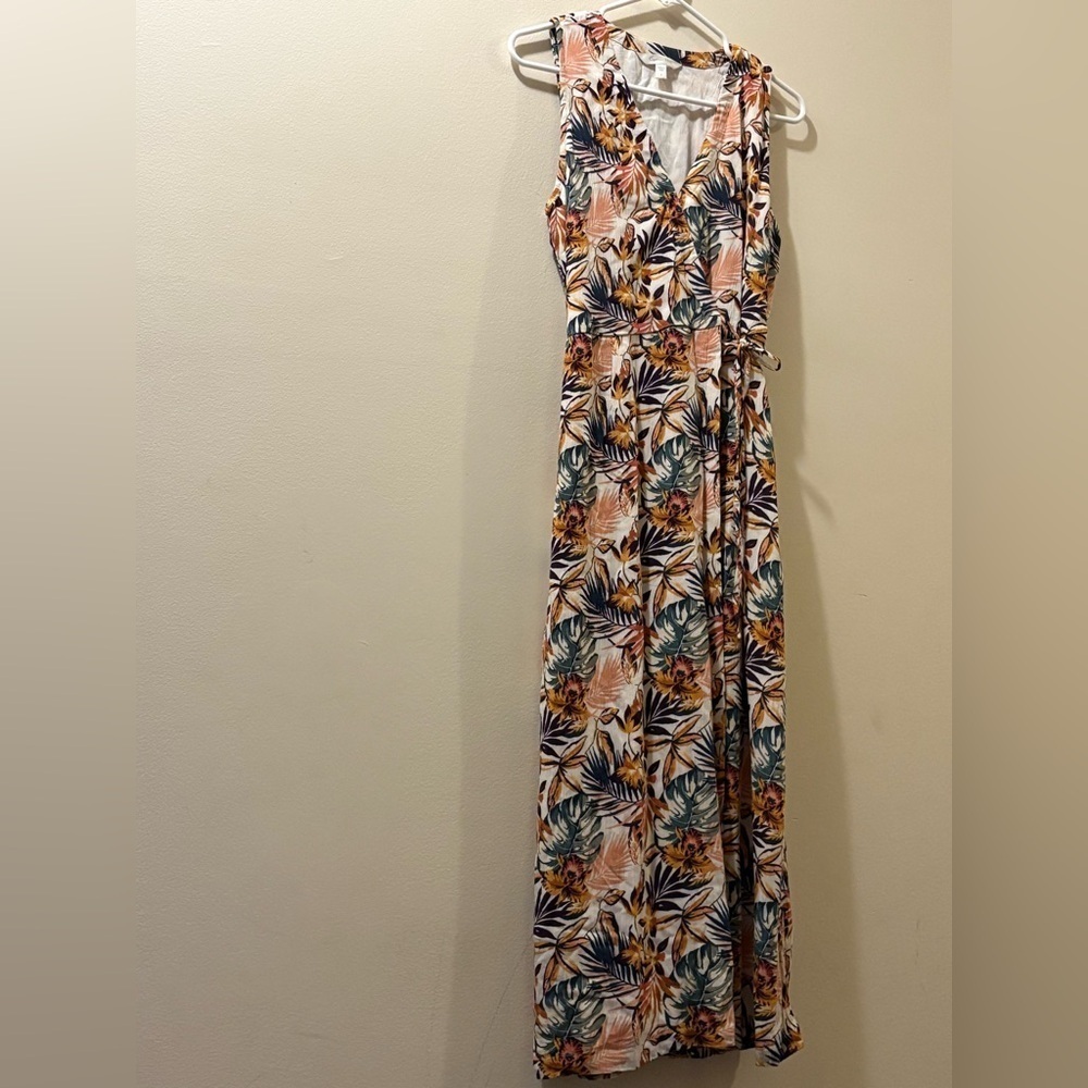 Garnet Hill tropical print Sleeveless V-Neck Maxi wrap dress - size 2